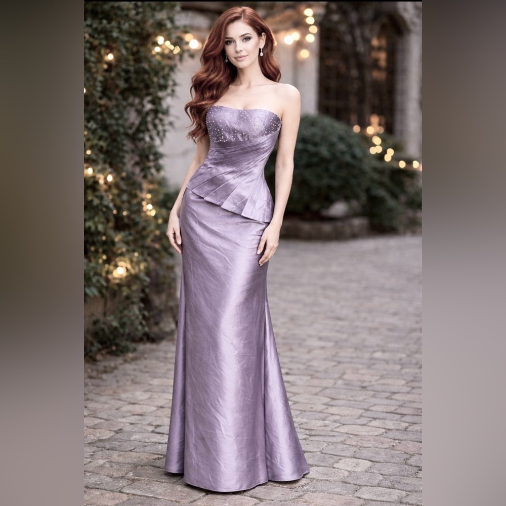 Strapless Lavender Evening Gown with Beaded Bodice Size 4